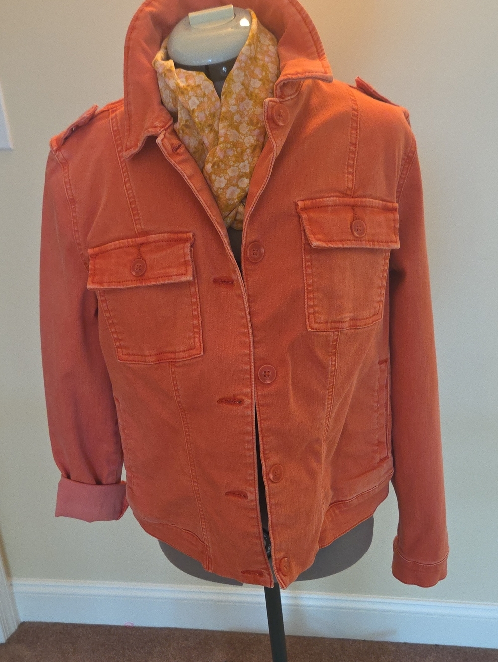 Orange Utility Jacket - Casual Button-Front Coat